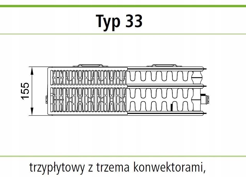 Grzejnik stalowy KERMI V33 900X800 moc 2419W CV 33 DOLNY LEWY 48h