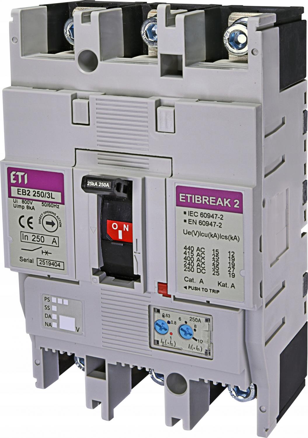 ETI Wyłącznik mocy 3P, 25kA, wyzwalacz TM EB2 250/3L 250A 3p