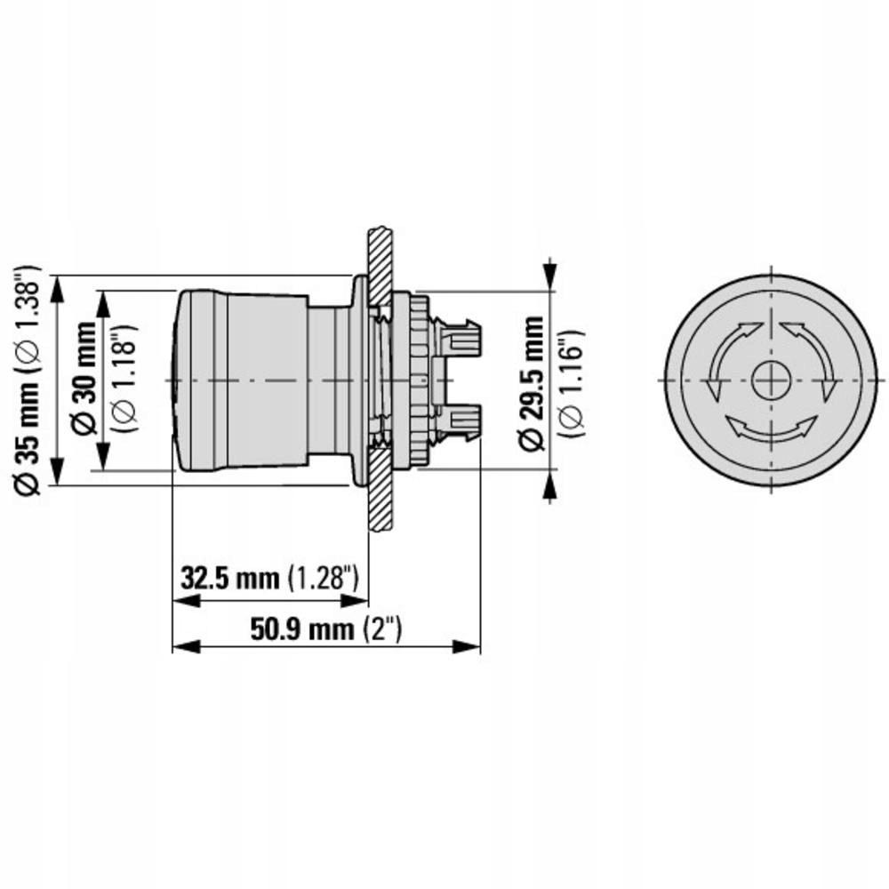 Przycisk bezp. 30mm, otwór 22mm, pierścień podświetlany, odblokowywany prze