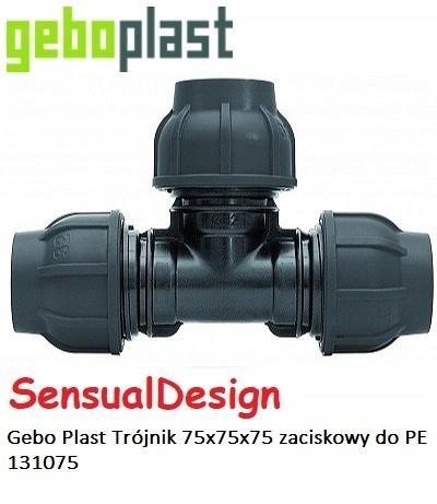 GEBO Trójnik zaciskowy PP 90st. 75x75x75 PN10, do rur PE, kolor czarny