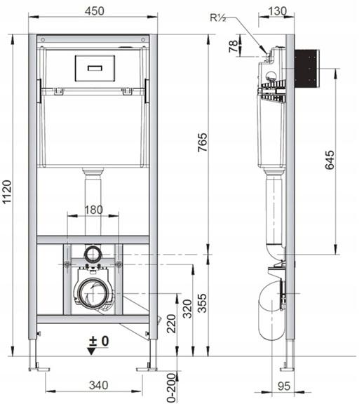 ROCA Zestaw Stelaż podtynkowy DUPLO WC NOVA z przyciskiem PL NV1 chrom