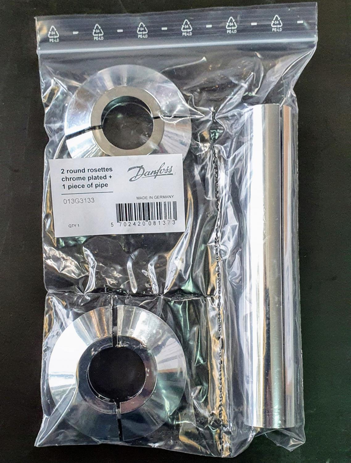 Rozetki i rurki maskujące do zaworów Danfoss X-tra Collection (chrom)