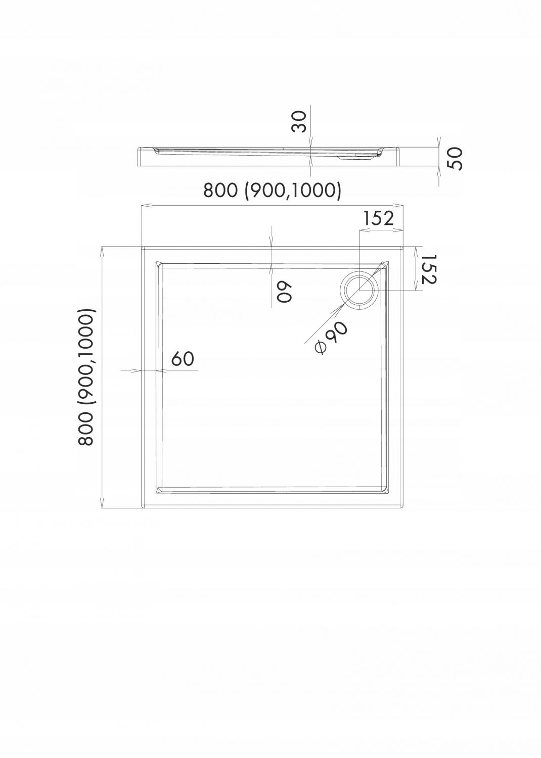 Brodzik kompozyt Stonicryl STABILSOUND PLUS kwadratowy 90x90x5 cm CORRINA