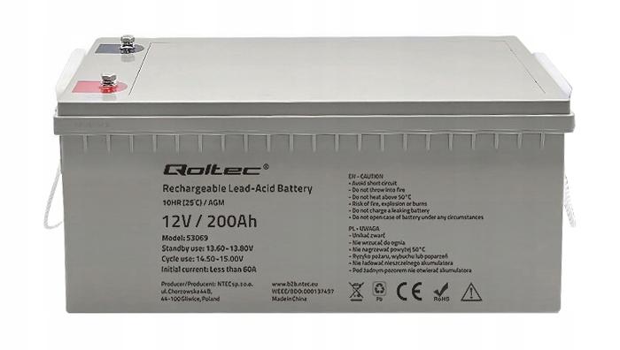 QOLTEC Akumulator AGM 12V 200Ah max. 3000A