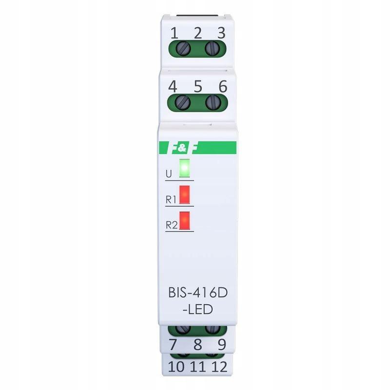 Przekaźnik bistabilny 2 kanałowy on/off, BIS-416D-LED Un=230V,I=2x10A InRus