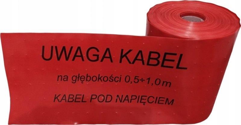 Taśma oznaczeniowa 252, czerwona, 300mm*100m (gr.0,5). Perforacja: ,,KABEL