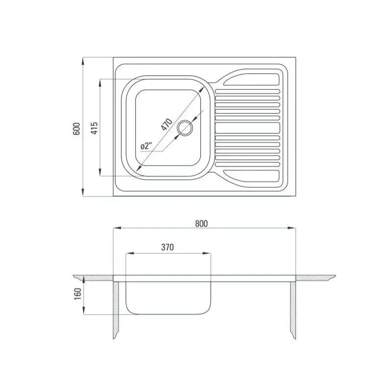 Zlewozmywak Tango dekor 1-komorowy z ociekaczem 800x600x150, 2 + osprzęt