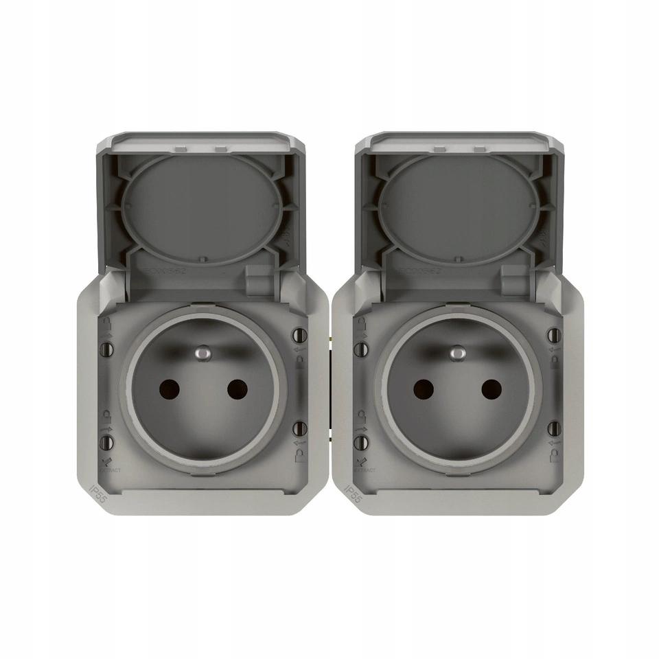 Gniazdo podwójne z uziemieniem 2x2P+Z, poziome, mechanizm 16A-250V~- szare,
