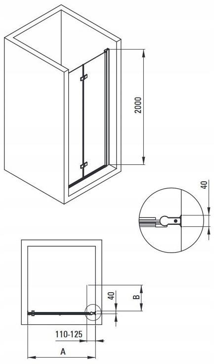 Drzwi prysznicowe systemu Kerria Plus 70 cm - składane Kerria Plus, nero