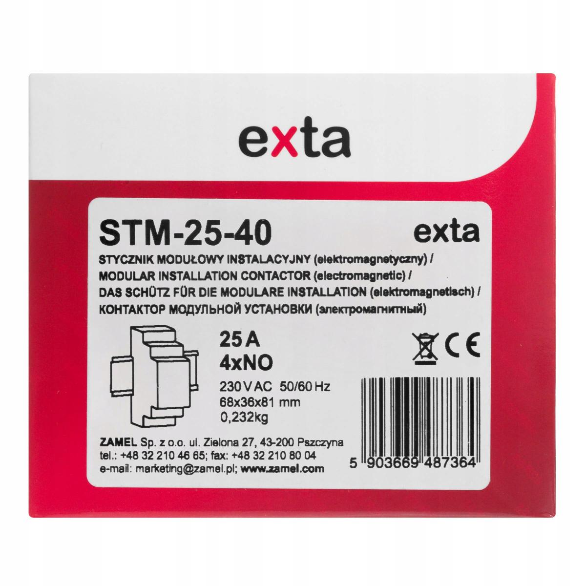 ZAMEL Stycznik modułowy instalacyjny 25A, 4xNO, 230V AC STM-25-40