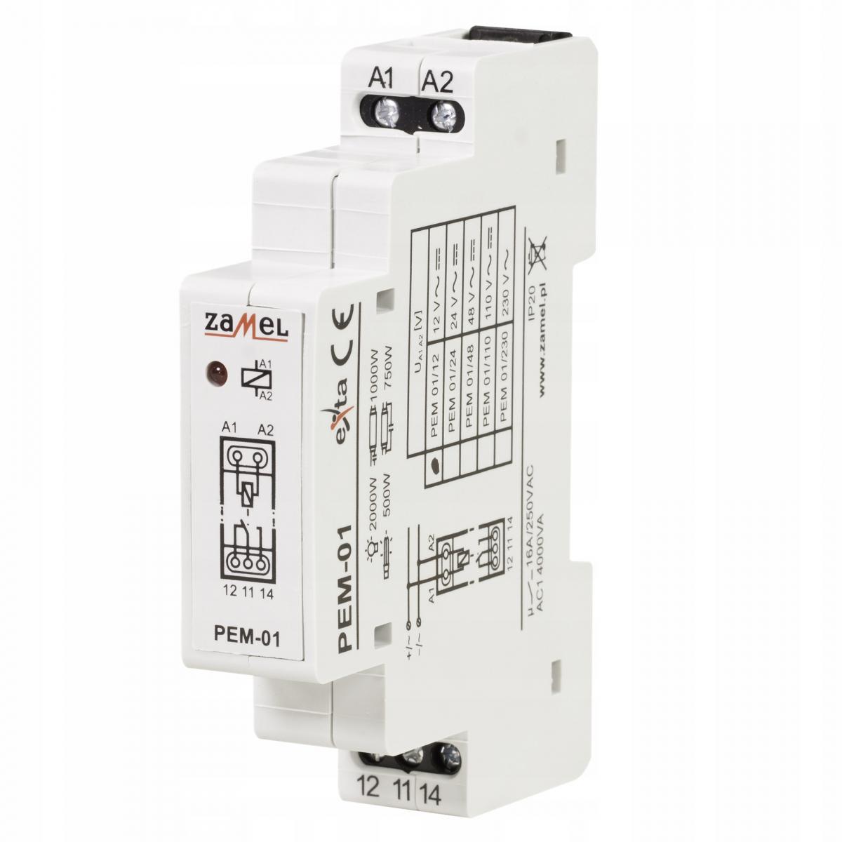 ZAMEL Przekaźnik elektromagnetyczny 12V AC/DC 16A Typ: PEM-01/012
