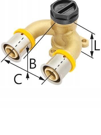 Trójnik ścienny mosiężny typu U z uszami GW ultraPRESS - 20 Rp1/2 L = 41 mm