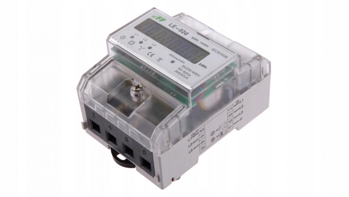 Licznik energii elektrycznej LE-02d - trójfazowy, wyświetlacz LCD, kl.1, 3x