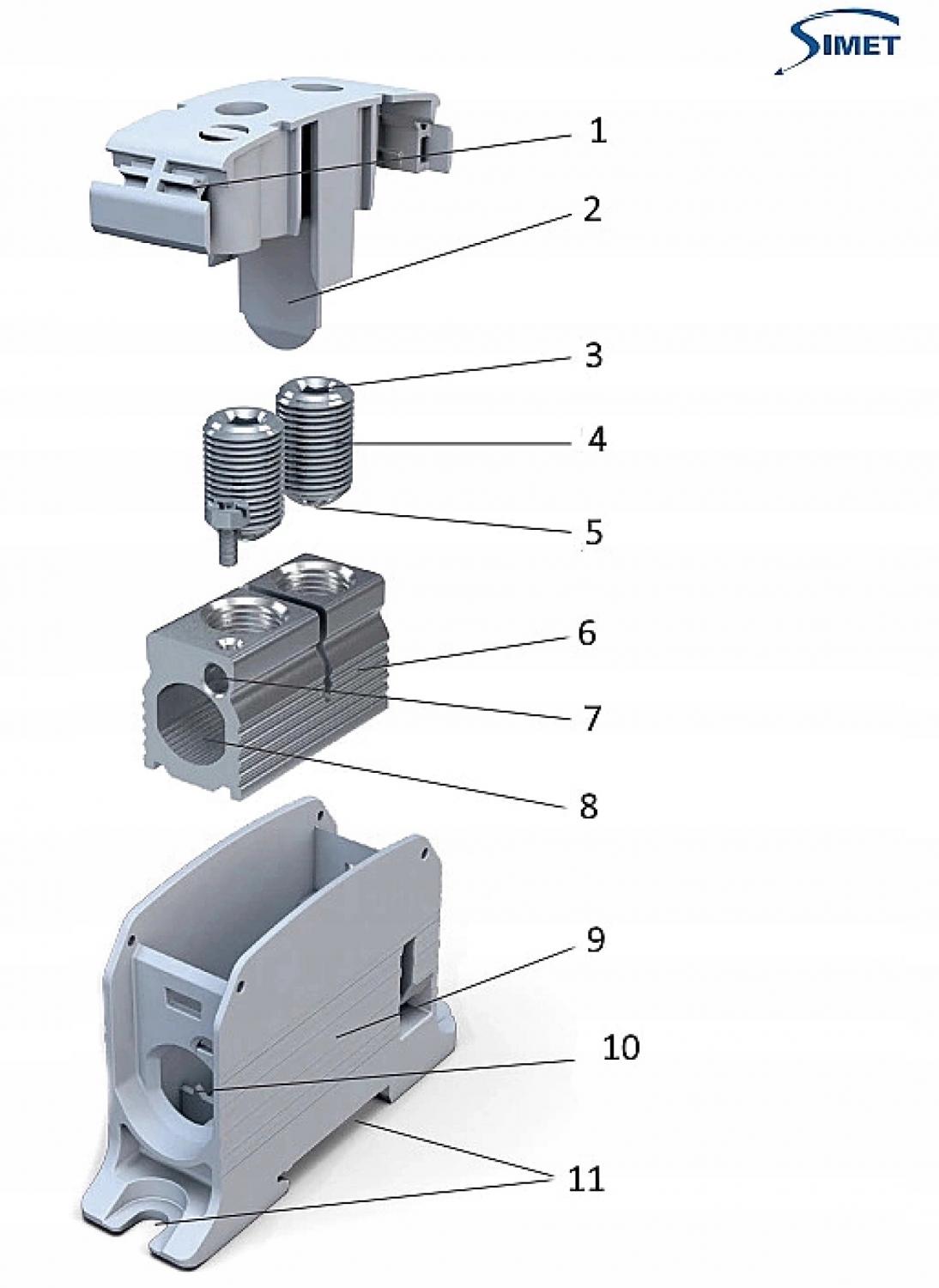 SIMET STB 50-3X Złączka szynowa gwintowa Al/Cu 87330 SIMBLOCK sza/nie/zie