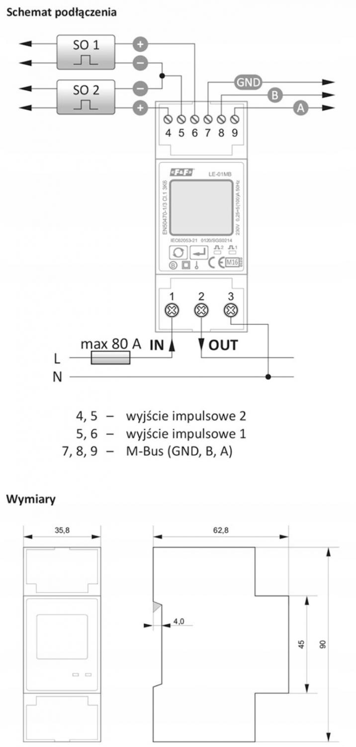 Jednofazowy licznik zużycia energii czynnej i biernej, m-bus, 100(5)a, mid