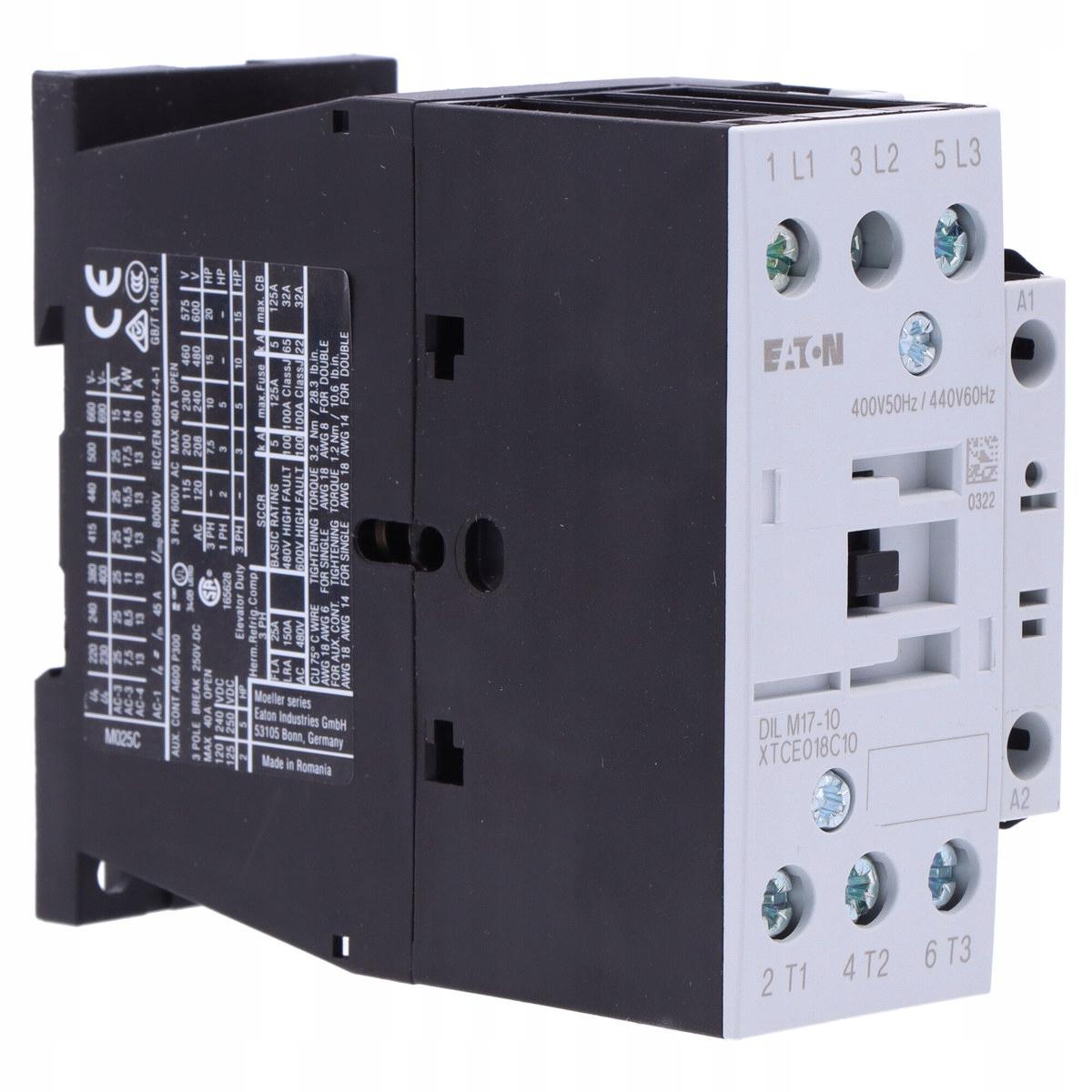 EATON Stycznik mocy I=17A [AC-3] 1Z 0R DILM17-10(400V50HZ,440V60HZ)