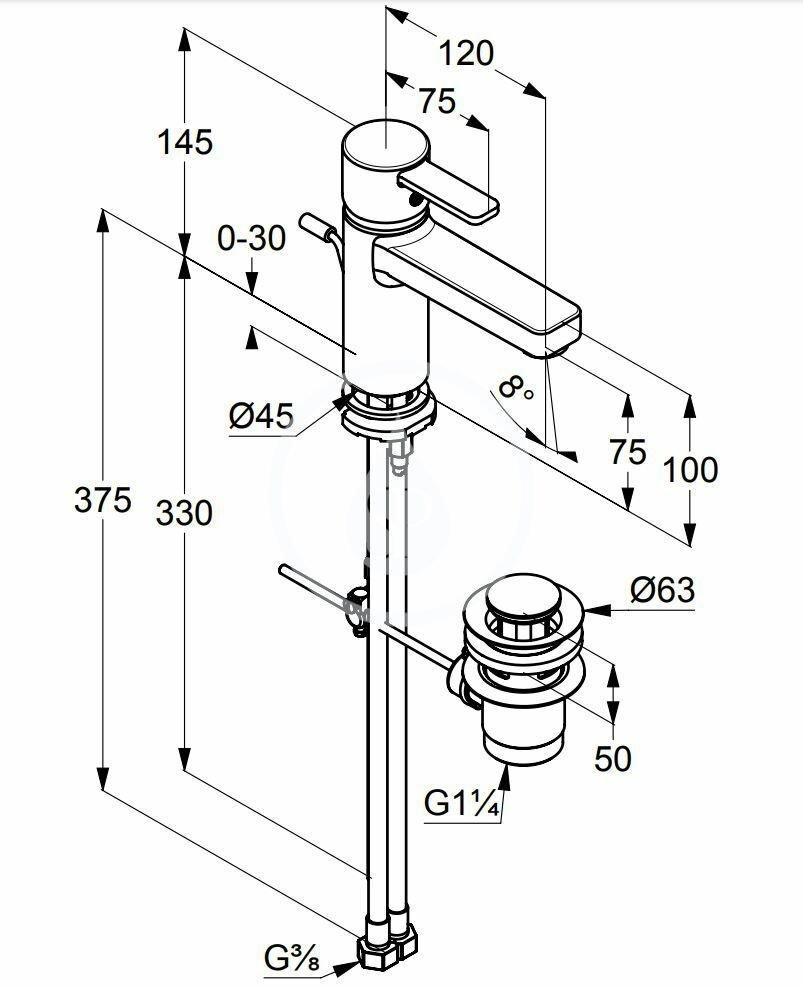 Bateria umywalkowa KLUDI ZENTA XL 1-uchwytowa 1-otworowa DN 10 chrom