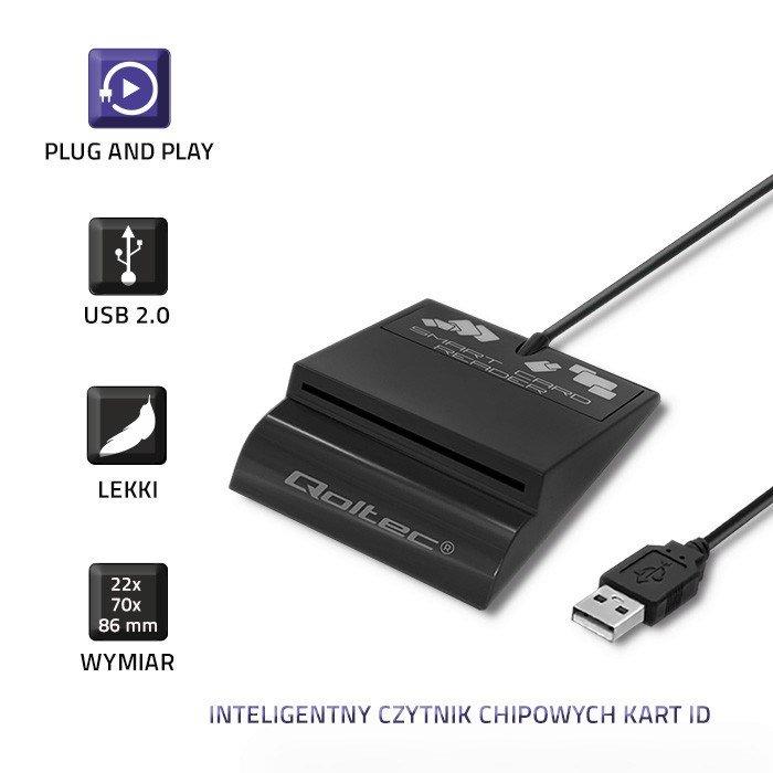QOLTEC Inteligentny czytnik chipowych kart ID SCR-0636, USB typu C, 50636