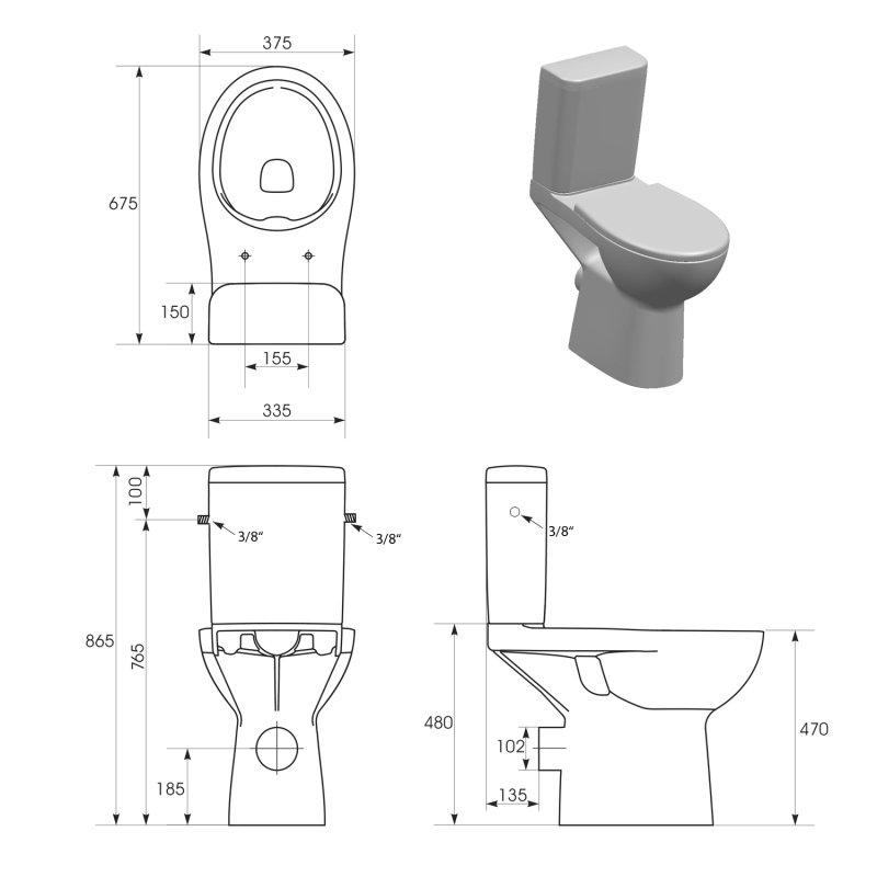 Kompakt 579 Etiuda dla osób niepełnosprawnych CleanOn 3/6 l, odpływ poziomy
