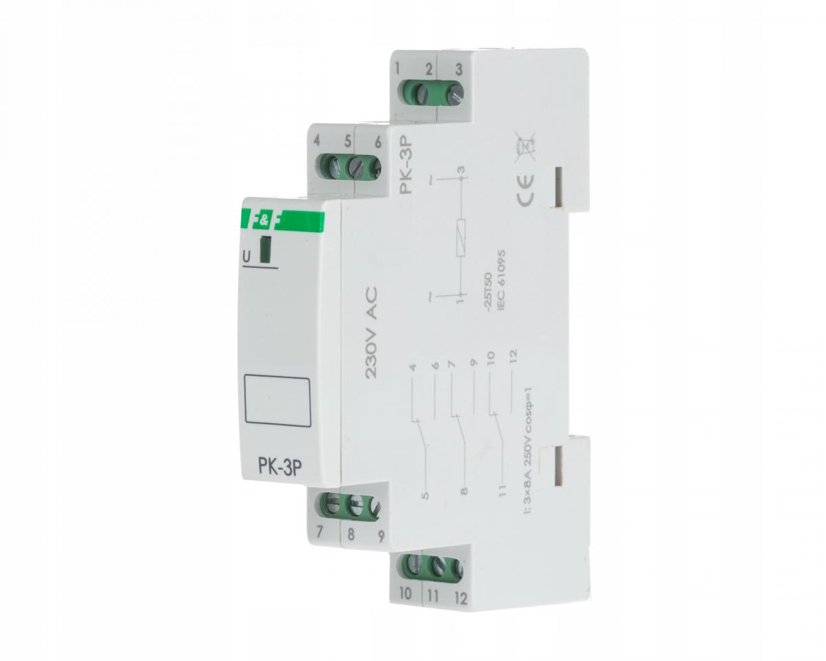F&F Przekaźnik elektromagnetyczny PK-3P 230V AC, styk: 3P I=3x8A, 1 moduł