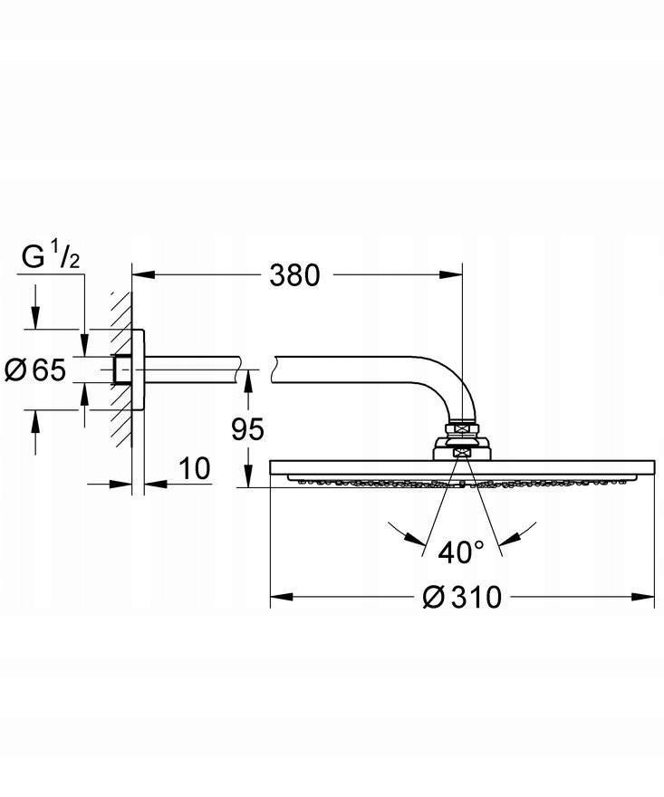 Deszczownica Rainshower Cosmopolitan 310 z ramieniem 380 mm, 1 strumień, br