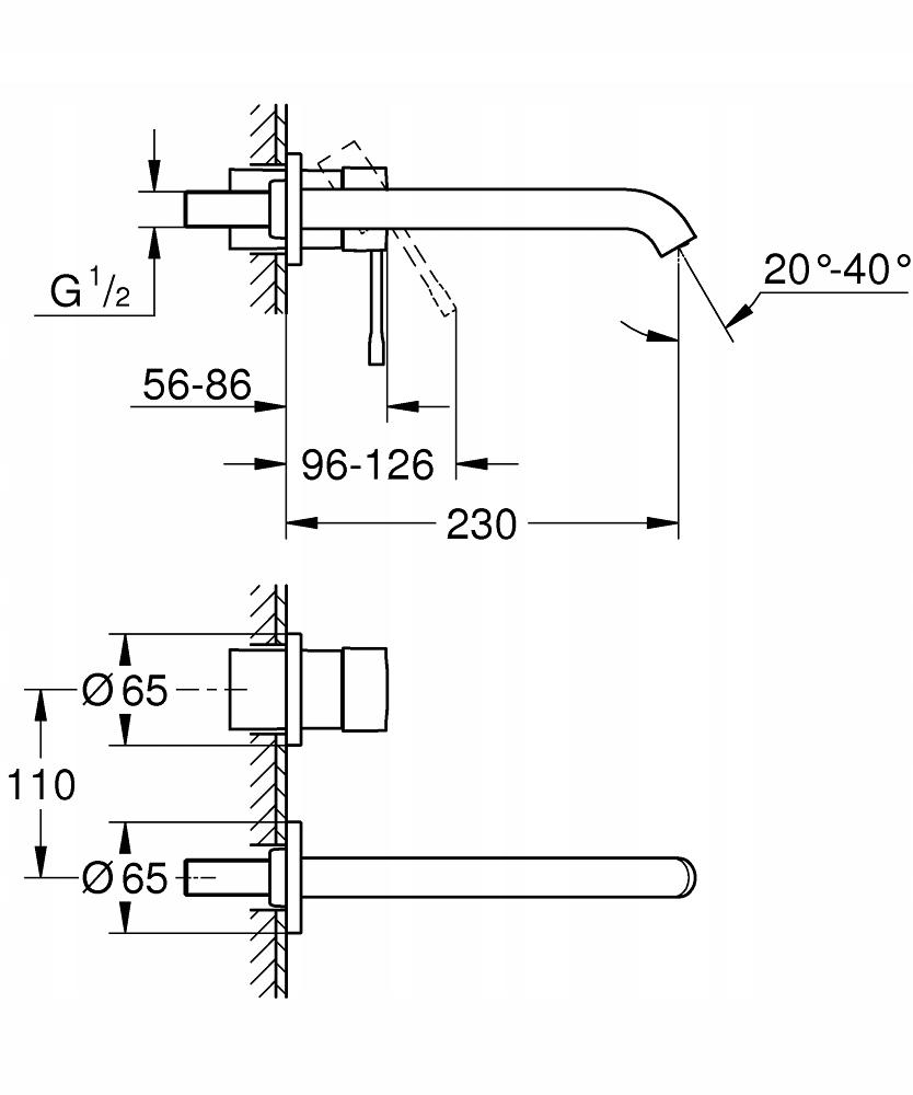 GROHE Bateria umywalkowa Grohe Essence 2otw 1uchwytowa rozm L hard graphite