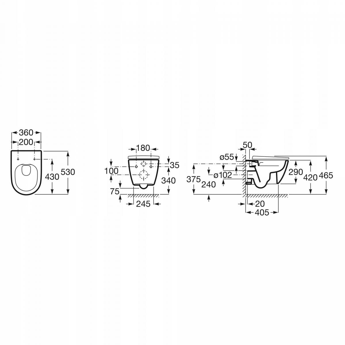 Miska wisząca ONA 53x36cm Rimless + Deska wolnoopadająca Duroplast Biały