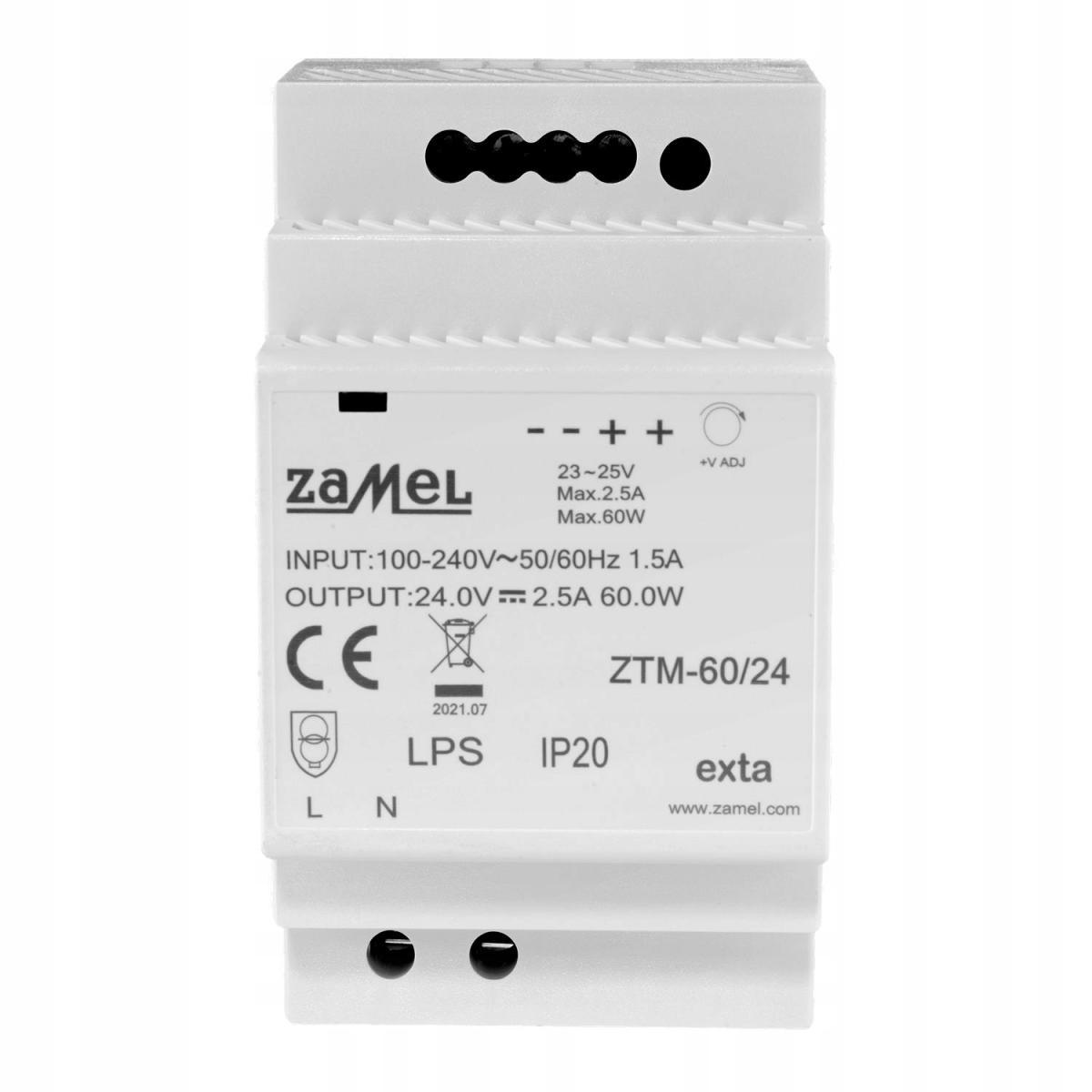 Zasilacz impulsowy montowany na szynie TH-35 (DIN), 60W, 24V DC ZTM-60/24