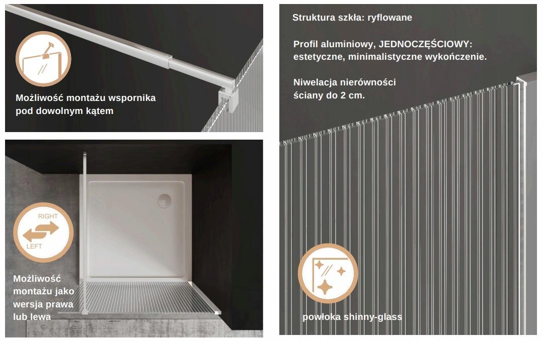 INVENA KABINA WALK-IN II 120X200CM RYFLOWANA 8MM SHINY-GLASS CHROM