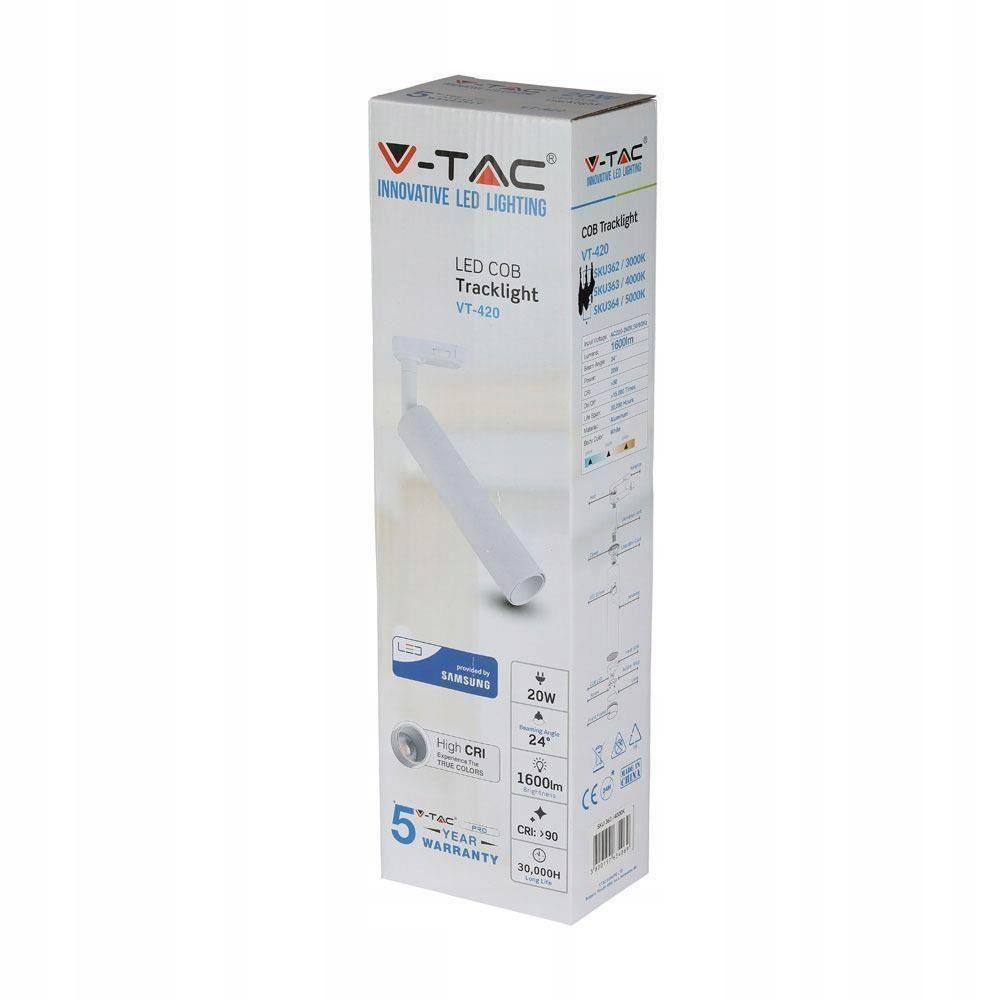 V-TAC Projektor VT-420 20W LED CHIP SAMSUNG 5000K 1600lm CRI>90 24° biały
