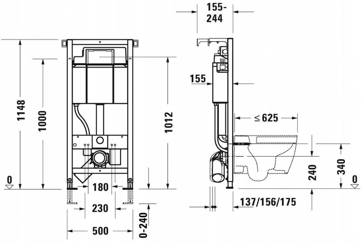 Stelaż podtynk do misek WC samonośny DURAVIT DuraSystem 1148x500x155-244