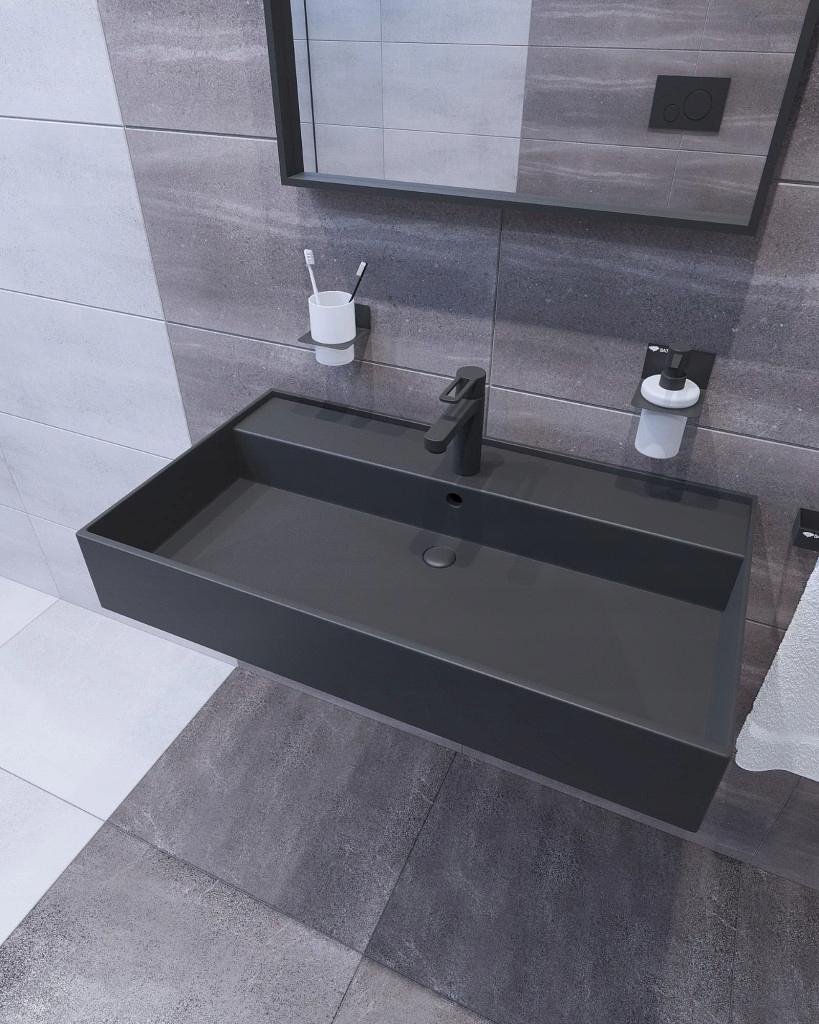 Spust umywalki Clik-Clak 5/4 metalowy z przelewem, duży korek, czarny