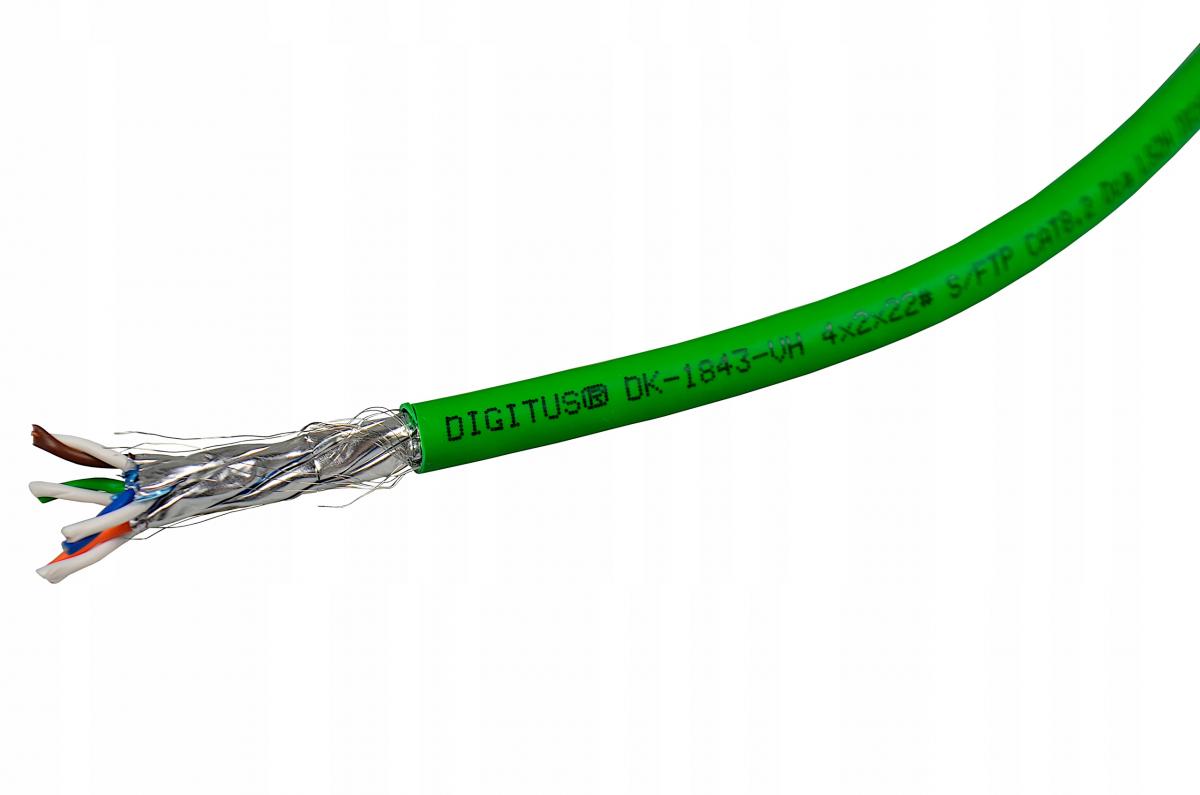 Kabel instalacyjny DIGITUS kat.8.2, S/FTP, Dca, AW G 22/1, LSOH, 500m, ziel