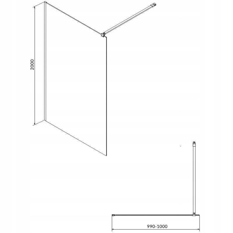 Kabina prysznicowa Walk-In Mille czarna 100 x 200 szkło transparentne