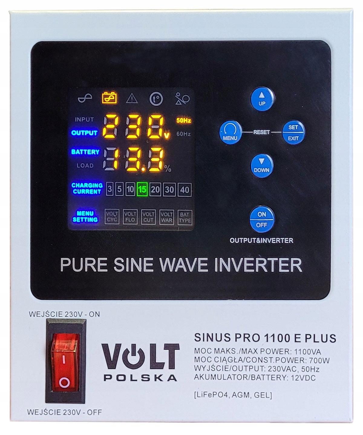 Zasilacz awaryjny SINUS PRO 1100 E PLUS 12/230V (700/1100W) [AGM, GEL, LiFe