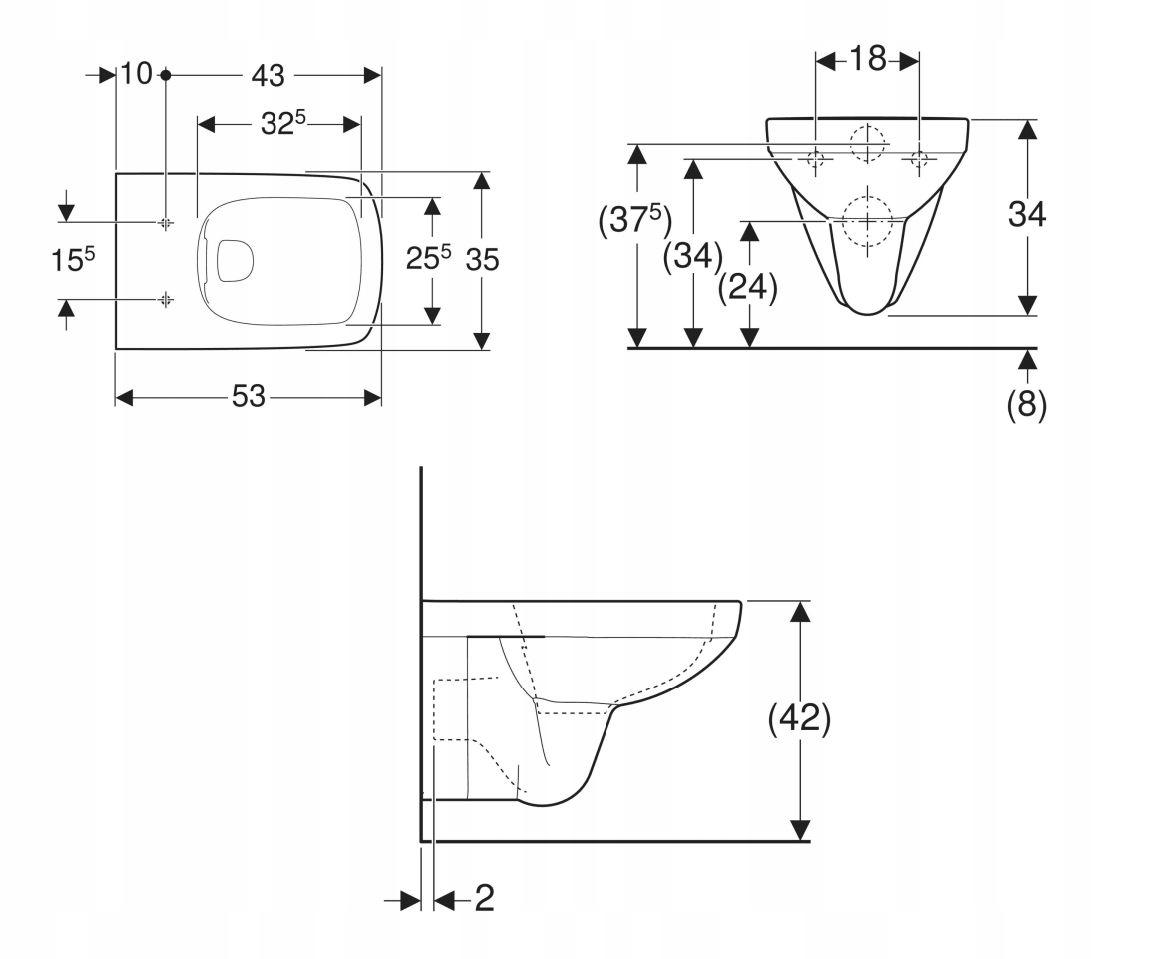 GEBERIT Miska wisząca WC Selnova Square lejowa, Rimfree