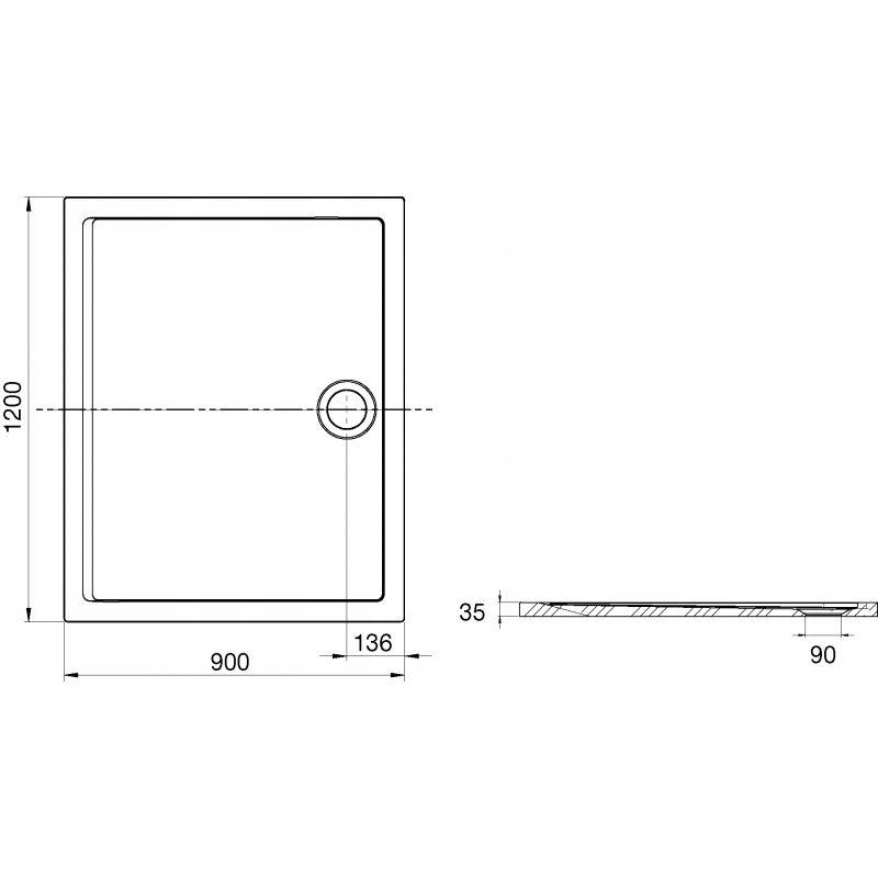 Brodzik konglomeratowy STONEX prostokąt 90x120x3.5 cm ROCA AERON zaw syfon