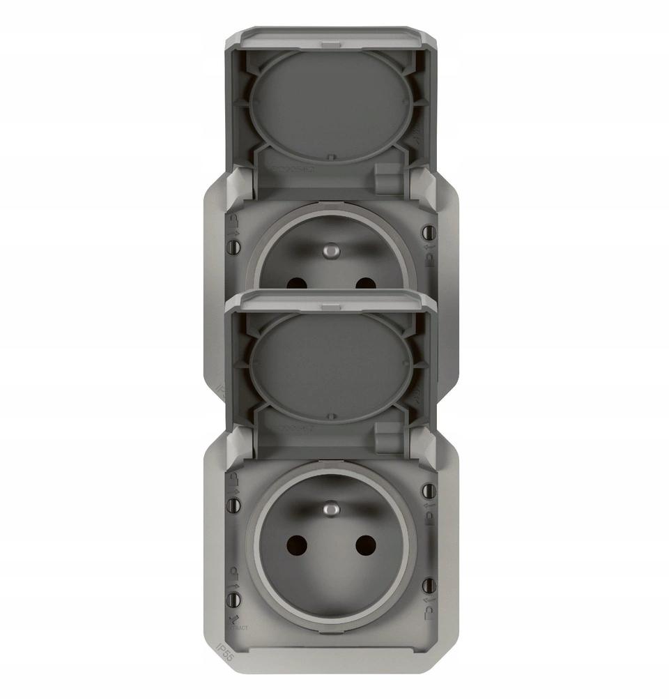 Gniazdo podwójne z uziemieniem 2x2P+Z, pioNOWE, mechanizm 16A-250 V~- szare