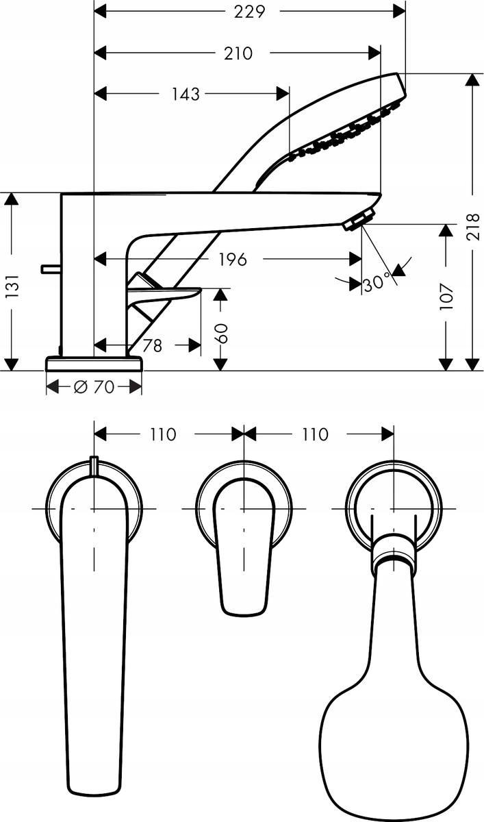 HANSGROHE Bateria wannowa Talis E 3-otworowa na brzeg wanny element zewn
