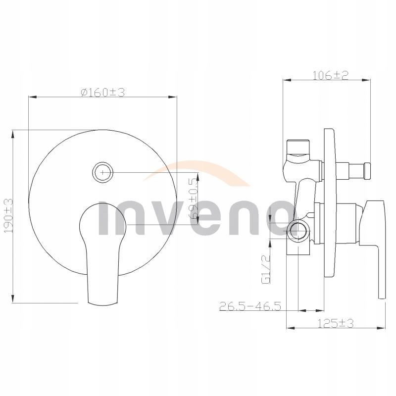 Bateria natryskowa INVENA podtynkowa VERSO 2-funkcyjna