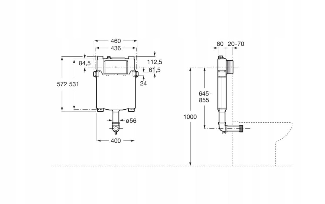 Stelaż BASIC TANK ONE do misek WC zbiornik z mechanizmem dwudzielnego spłuk