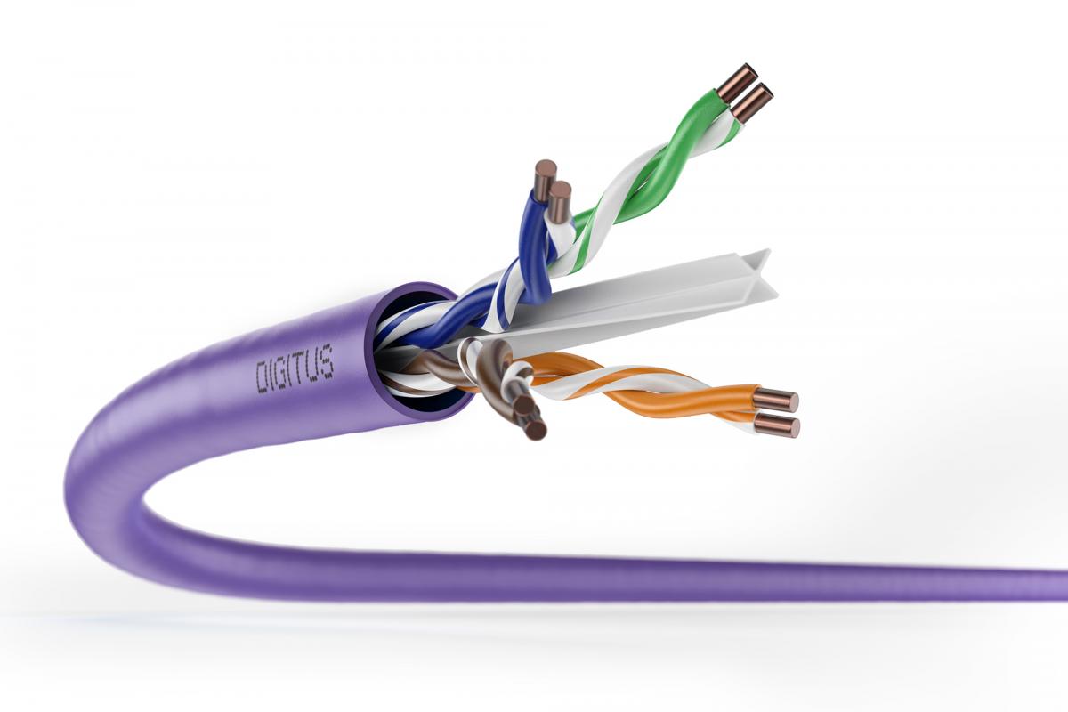 Kabel instalacyjny DIGITUS kat.6, U/UTP, B2ca, AWG 23/1, LSOH, 500m, fiolet