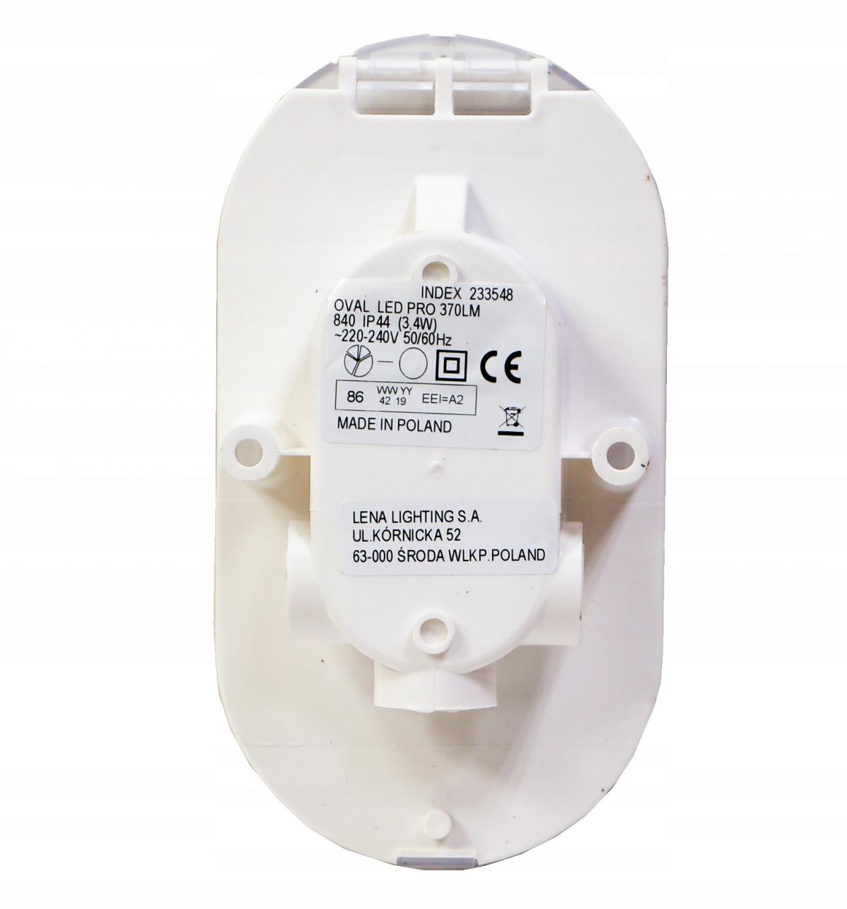 LENA LIGHTING Oprawa kanałowa LED, Oval Pro 3,4W, 4000K, 370lm, IP44, biała