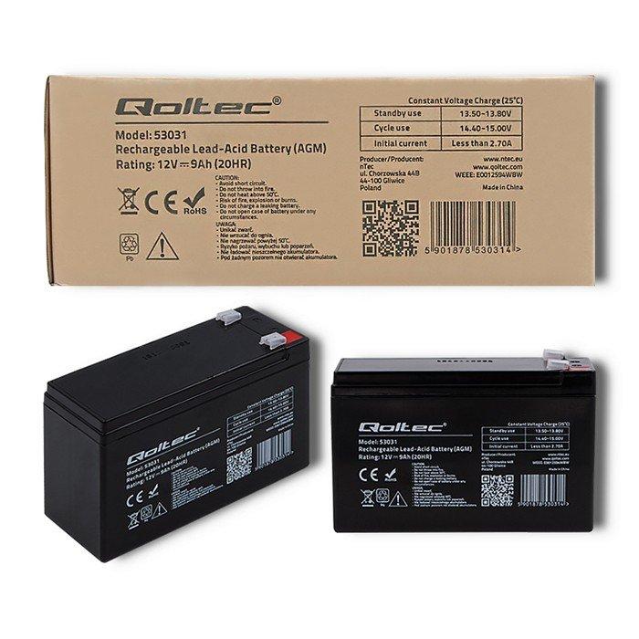 QOLTEC Akumulator AGM 12V 9Ah max. 135A
