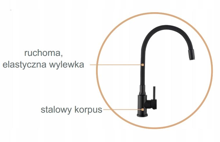 INVENA BATERIA ZLEWOZMYWAKOWA SILVA Z RUCHOMĄ WYLEWKĄ, CZARNA