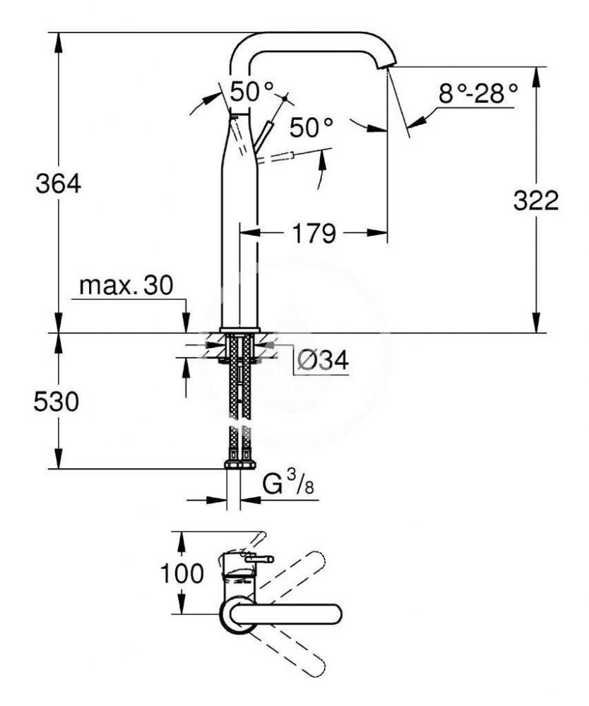 Bateria umywalkowa stojąca GROHE Essence 1-uchwyt. 1-otw. mosiężna chrom