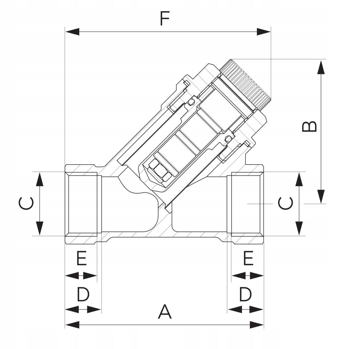 Filtr skośny siatkowy z magnesem, nakrętno-nakrętny, DN40, G1 1/2