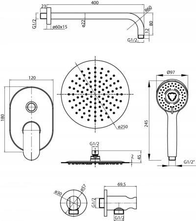 Zestaw prysznicowy Dione podtynkowy chrom