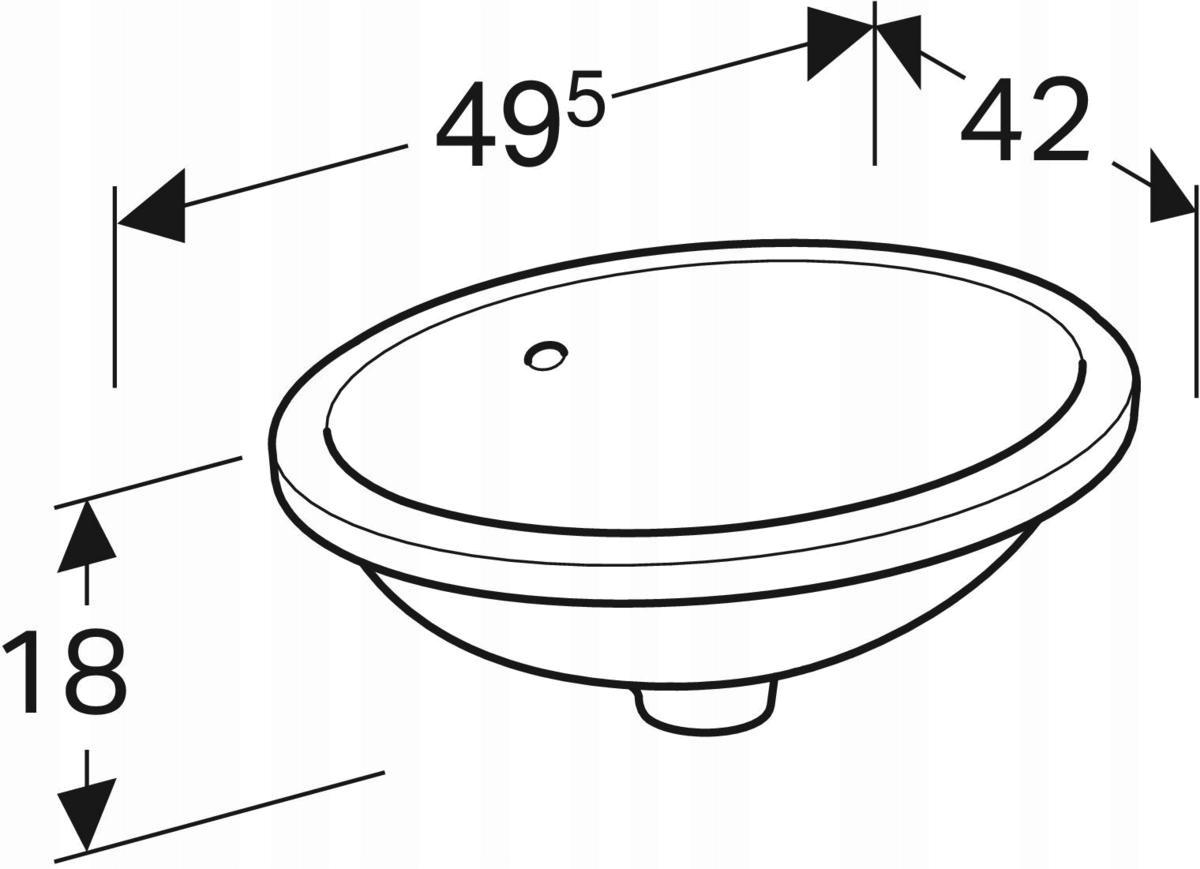 Umywalka podblatowa Variform, owalna, B49.5 cm, H18 cm, T42 cm, z przelewem