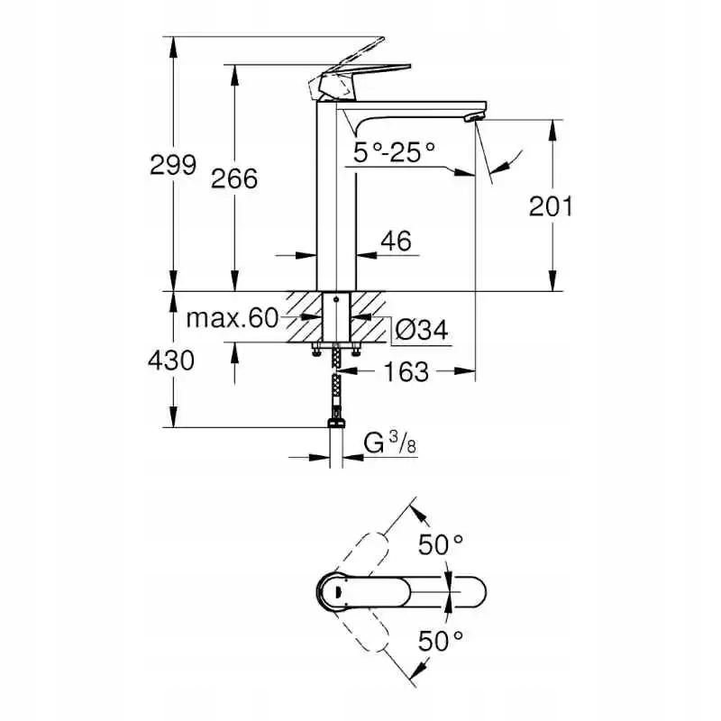 Bateria umywalkowa stojąca GROHE Eurosmart Cosmopolitan 1-uchwyt. chrom